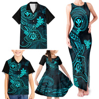 Hawaii Family Matching Tank Maxi Dress and Hawaiian Shirt Shaka Tattoo Mix Polynesian Plumeria Turquoise Version LT14 - Polynesian Pride