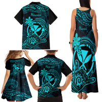 Hawaii Family Matching Tank Maxi Dress and Hawaiian Shirt Shaka Tattoo Mix Polynesian Plumeria Turquoise Version LT14 - Polynesian Pride