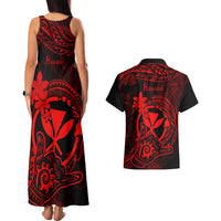 Hawaii Couples Matching Tank Maxi Dress and Hawaiian Shirt Shaka Tattoo Mix Polynesian Plumeria Red Version LT14 - Polynesian Pride
