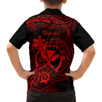 Hawaii Family Matching Long Sleeve Bodycon Dress and Hawaiian Shirt Shaka Tattoo Mix Polynesian Plumeria Red Version LT14 - Polynesian Pride