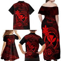 Hawaii Family Matching Off Shoulder Long Sleeve Dress and Hawaiian Shirt Shaka Tattoo Mix Polynesian Plumeria Red Version LT14 - Polynesian Pride