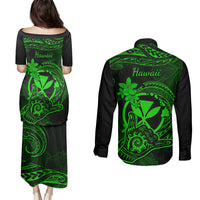 hawaii-couples-matching-puletasi-dress-and-long-sleeve-button-shirts-shaka-tattoo-mix-polynesian-plumeria-green-version