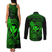 hawaii-couples-matching-tank-maxi-dress-and-long-sleeve-button-shirts-shaka-tattoo-mix-polynesian-plumeria-green-version