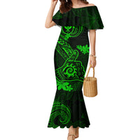 Hawaii Family Matching Mermaid Dress and Hawaiian Shirt Shaka Tattoo Mix Polynesian Plumeria Green Version LT14 Mom's Dress Green - Polynesian Pride