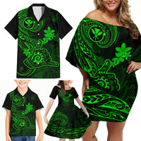 Hawaii Family Matching Off Shoulder Short Dress and Hawaiian Shirt Shaka Tattoo Mix Polynesian Plumeria Green Version LT14 - Polynesian Pride