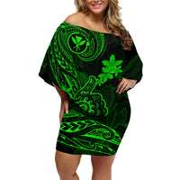 Hawaii Family Matching Off Shoulder Short Dress and Hawaiian Shirt Shaka Tattoo Mix Polynesian Plumeria Green Version LT14 Mom's Dress Green - Polynesian Pride