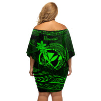Hawaii Family Matching Off Shoulder Short Dress and Hawaiian Shirt Shaka Tattoo Mix Polynesian Plumeria Green Version LT14 - Polynesian Pride