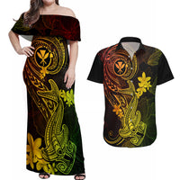 Hawaii Couples Matching Off Shoulder Maxi Dress and Hawaiian Shirt Hammerhead Shark Tattoo Mix Polynesian Plumeria Reggae Version LT14 Reggae - Polynesian Pride