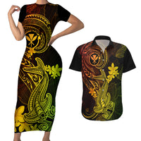 Hawaii Couples Matching Short Sleeve Bodycon Dress and Hawaiian Shirt Hammerhead Shark Tattoo Mix Polynesian Plumeria Reggae Version LT14 Reggae - Polynesian Pride