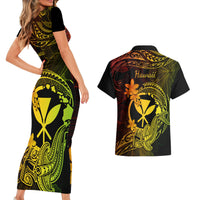 Hawaii Couples Matching Short Sleeve Bodycon Dress and Hawaiian Shirt Hammerhead Shark Tattoo Mix Polynesian Plumeria Reggae Version LT14 - Polynesian Pride