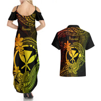 hawaii-couples-matching-summer-maxi-dress-and-hawaiian-shirt-hammerhead-shark-tattoo-mix-polynesian-plumeria-reggae-version