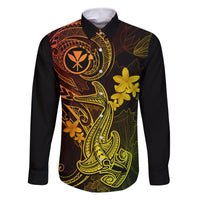Hawaii Family Matching Off Shoulder Short Dress and Hawaiian Shirt Hammerhead Shark Tattoo Mix Polynesian Plumeria Reggae Version LT14 Dad's Shirt - Long Sleeve Reggae - Polynesian Pride