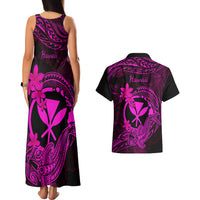hawaii-couples-matching-tank-maxi-dress-and-hawaiian-shirt-hammerhead-shark-tattoo-mix-polynesian-plumeria-pink-version