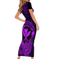 Hawaii Family Matching Short Sleeve Bodycon Dress and Hawaiian Shirt Hammerhead Shark Tattoo Mix Polynesian Plumeria Purple Version LT14 - Polynesian Pride
