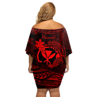 Hawaii Family Matching Off Shoulder Short Dress and Hawaiian Shirt Hammerhead Shark Tattoo Mix Polynesian Plumeria Red Version LT14 - Polynesian Pride