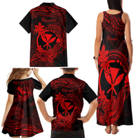 Hawaii Family Matching Tank Maxi Dress and Hawaiian Shirt Hammerhead Shark Tattoo Mix Polynesian Plumeria Red Version LT14 - Polynesian Pride