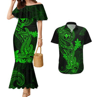 Hawaii Couples Matching Mermaid Dress and Hawaiian Shirt Hammerhead Shark Tattoo Mix Polynesian Plumeria Green Version LT14 Green - Polynesian Pride