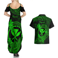 hawaii-couples-matching-summer-maxi-dress-and-hawaiian-shirt-hammerhead-shark-tattoo-mix-polynesian-plumeria-green-version