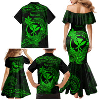 Hawaii Family Matching Mermaid Dress and Hawaiian Shirt Hammerhead Shark Tattoo Mix Polynesian Plumeria Green Version LT14 - Polynesian Pride