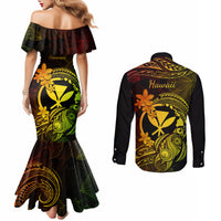 hawaii-couples-matching-mermaid-dress-and-long-sleeve-button-shirts-turtle-mix-polynesian-plumeria-reggae-version