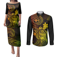hawaii-couples-matching-puletasi-dress-and-long-sleeve-button-shirts-turtle-mix-polynesian-plumeria-reggae-version