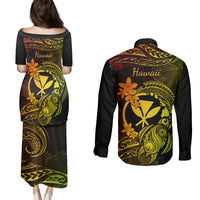 hawaii-couples-matching-puletasi-dress-and-long-sleeve-button-shirts-turtle-mix-polynesian-plumeria-reggae-version