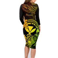 Hawaii Family Matching Long Sleeve Bodycon Dress and Hawaiian Shirt Turtle Mix Polynesian Plumeria Reggae Version LT14 - Polynesian Pride
