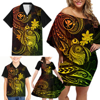 Hawaii Family Matching Off Shoulder Short Dress and Hawaiian Shirt Turtle Mix Polynesian Plumeria Reggae Version LT14 - Polynesian Pride