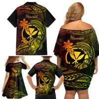 Hawaii Family Matching Off Shoulder Short Dress and Hawaiian Shirt Turtle Mix Polynesian Plumeria Reggae Version LT14 - Polynesian Pride