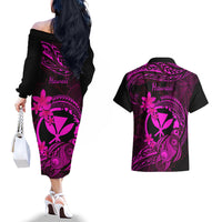 Hawaii Couples Matching Off The Shoulder Long Sleeve Dress and Hawaiian Shirt Turtle Mix Polynesian Plumeria Pink Version LT14 - Polynesian Pride