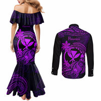 hawaii-couples-matching-mermaid-dress-and-long-sleeve-button-shirts-turtle-mix-polynesian-plumeria-purple-version