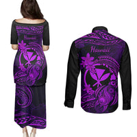 hawaii-couples-matching-puletasi-dress-and-long-sleeve-button-shirts-turtle-mix-polynesian-plumeria-purple-version