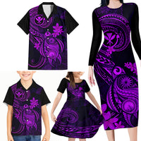 Hawaii Family Matching Long Sleeve Bodycon Dress and Hawaiian Shirt Turtle Mix Polynesian Plumeria Purple Version LT14 - Polynesian Pride