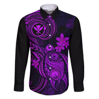 Hawaii Family Matching Tank Maxi Dress and Hawaiian Shirt Turtle Mix Polynesian Plumeria Purple Version LT14 Dad's Shirt - Long Sleeve Purple - Polynesian Pride