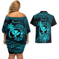 hawaii-couples-matching-off-shoulder-short-dress-and-hawaiian-shirt-turtle-mix-polynesian-plumeria-turquoise-version