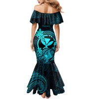 Hawaii Family Matching Mermaid Dress and Hawaiian Shirt Turtle Mix Polynesian Plumeria Turquoise Version LT14 - Polynesian Pride