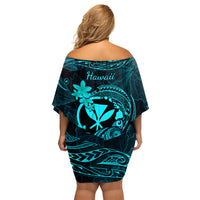Hawaii Family Matching Off Shoulder Short Dress and Hawaiian Shirt Turtle Mix Polynesian Plumeria Turquoise Version LT14 - Polynesian Pride
