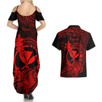 hawaii-couples-matching-summer-maxi-dress-and-hawaiian-shirt-turtle-mix-polynesian-plumeria-red-version