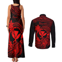 hawaii-couples-matching-tank-maxi-dress-and-long-sleeve-button-shirts-turtle-mix-polynesian-plumeria-red-version