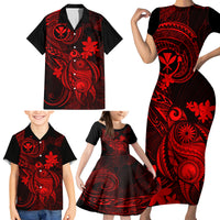 Hawaii Family Matching Short Sleeve Bodycon Dress and Hawaiian Shirt Turtle Mix Polynesian Plumeria Red Version LT14 - Polynesian Pride