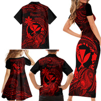 Hawaii Family Matching Short Sleeve Bodycon Dress and Hawaiian Shirt Turtle Mix Polynesian Plumeria Red Version LT14 - Polynesian Pride
