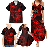 Hawaii Family Matching Summer Maxi Dress and Hawaiian Shirt Turtle Mix Polynesian Plumeria Red Version LT14 - Polynesian Pride