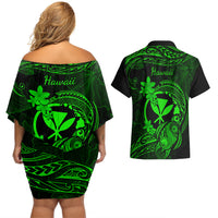 hawaii-couples-matching-off-shoulder-short-dress-and-hawaiian-shirt-turtle-mix-polynesian-plumeria-green-version