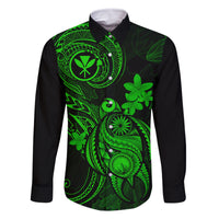 Hawaii Family Matching Long Sleeve Bodycon Dress and Hawaiian Shirt Turtle Mix Polynesian Plumeria Green Version LT14 Dad's Shirt - Long Sleeve Green - Polynesian Pride