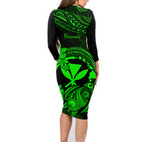Hawaii Family Matching Long Sleeve Bodycon Dress and Hawaiian Shirt Turtle Mix Polynesian Plumeria Green Version LT14 - Polynesian Pride