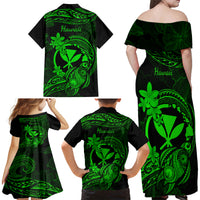 Hawaii Family Matching Off Shoulder Maxi Dress and Hawaiian Shirt Turtle Mix Polynesian Plumeria Green Version LT14 - Polynesian Pride