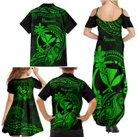 Hawaii Family Matching Summer Maxi Dress and Hawaiian Shirt Turtle Mix Polynesian Plumeria Green Version LT14 - Polynesian Pride
