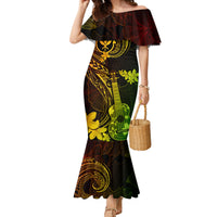 Hawaii Family Matching Mermaid Dress and Hawaiian Shirt Ukulele Mix Polynesian Plumeria Reggae Version LT14 Mom's Dress Reggae - Polynesian Pride