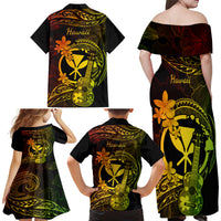 Hawaii Family Matching Off Shoulder Long Sleeve Dress and Hawaiian Shirt Ukulele Mix Polynesian Plumeria Reggae Version LT14 - Polynesian Pride