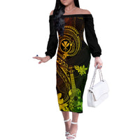 Hawaii Family Matching Off Shoulder Long Sleeve Dress and Hawaiian Shirt Ukulele Mix Polynesian Plumeria Reggae Version LT14 Mom's Dress Reggae - Polynesian Pride